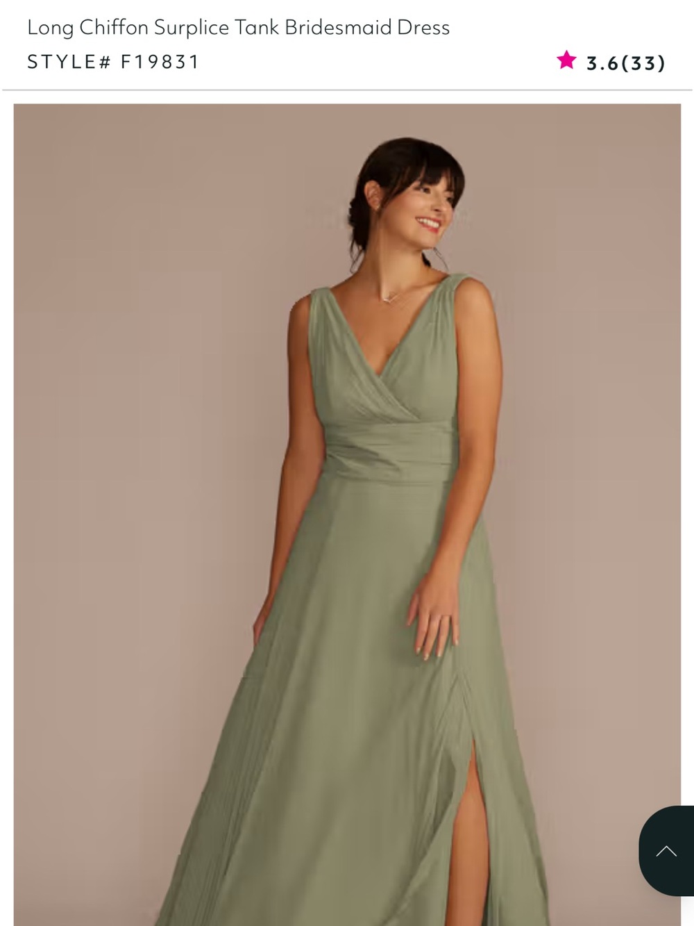 David's Bridal Eucalyptus Long Chiffon Surplice Maxi Dress